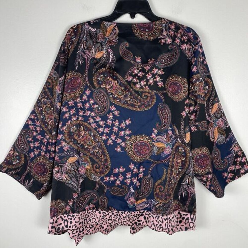 Dress Barn Womans 3X Kimono Top Floral Artsy Purple Lagenlook Satin Work Wear - Picture 5 of 5